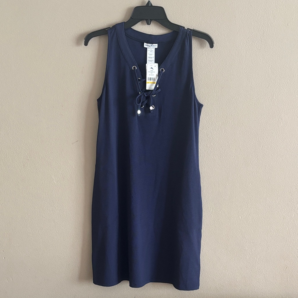Tommy Bahama Island Cays Lace Up Spa Dress Navy Swim Sleeveless Coverup